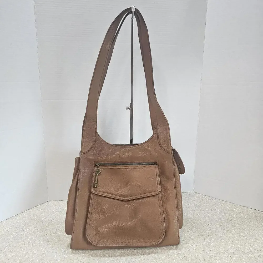 Fossil 75082 Brown Leather Crossbody Purse Bag Multi Organizer Zipper & Snap - Picture 2 of 14